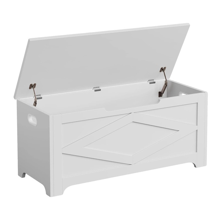 Cutie cu functie banca tapitata, design elegant, depozitare functionala, alb, 100x40x45cm