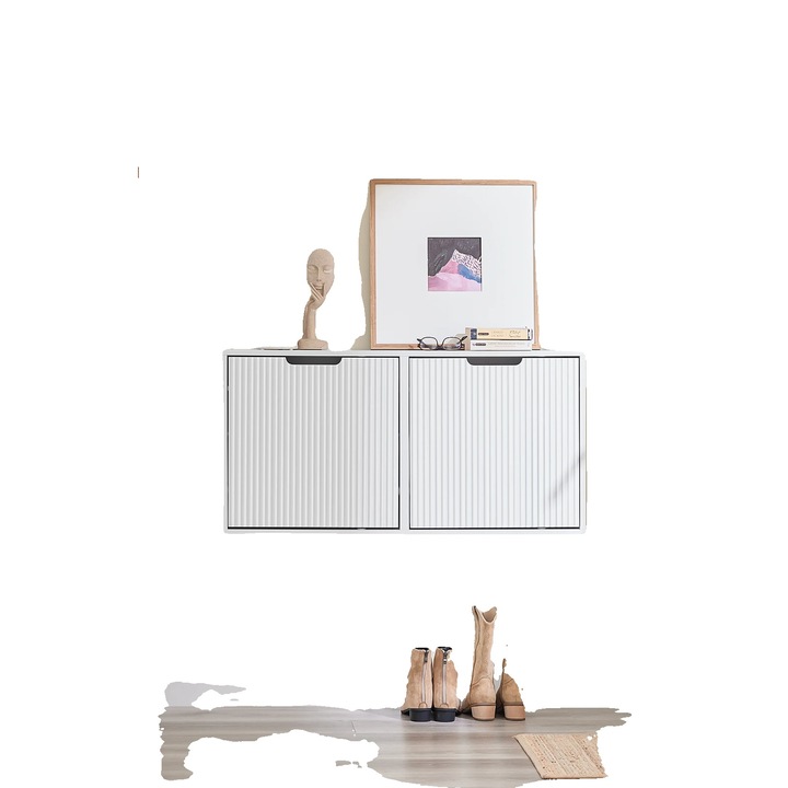 Cipősszekrény, fehér, 50x90x19cm, 2 rekeszes, felborulásgátló