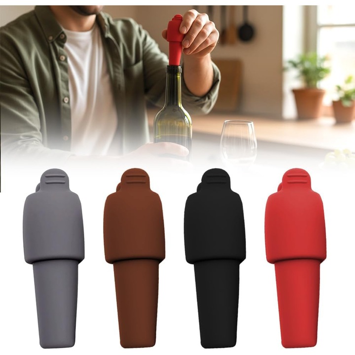 Силиконови тапи за бутилки, комплект от 4 броя, за многократна употреба, многоцветни