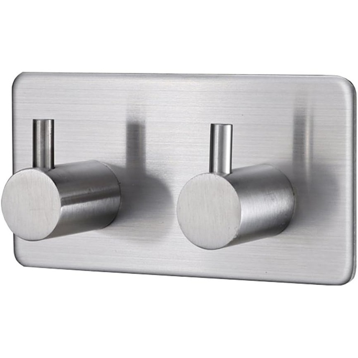 Suport pentru prosoape, 2 carlige, inox, autoadeziv, fara gaurire