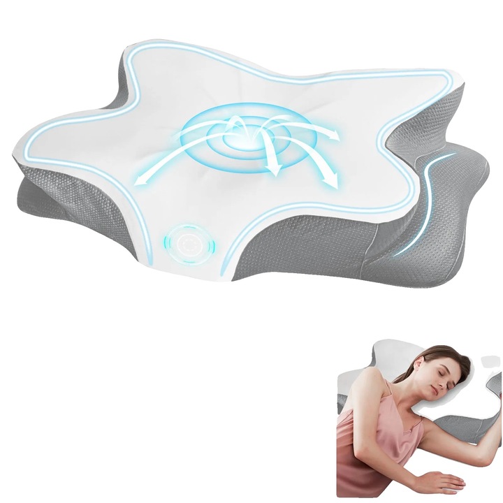 Perna de suport pentru gat, design ergonomic, alb, spuma cu memorie