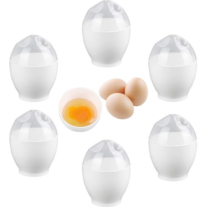 Set 6 accesorii pentru oua fierte, cuptor cu microunde, plastic, reutilizabile, 21x5x12cm