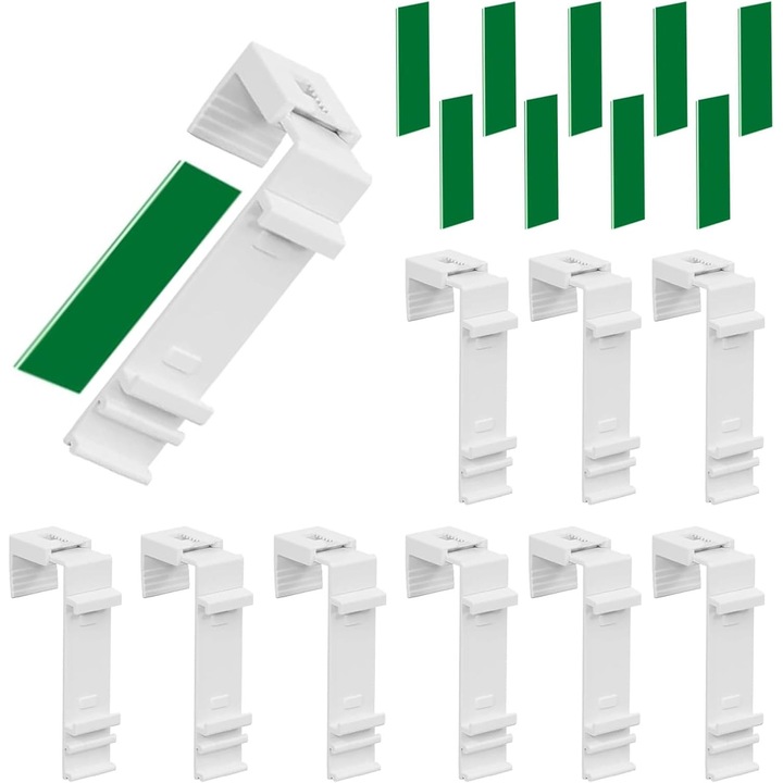 Set 10 suporturi pentru jaluzele, montare fara gaurire, plastic, alb