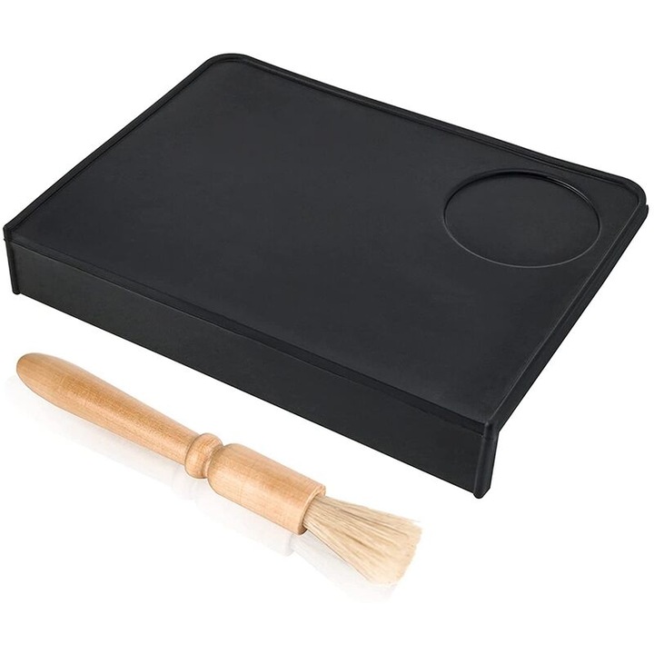 Маса за тампер, силиконова подложка, черна, 21x15x3см, с четка за почистване, комплект
