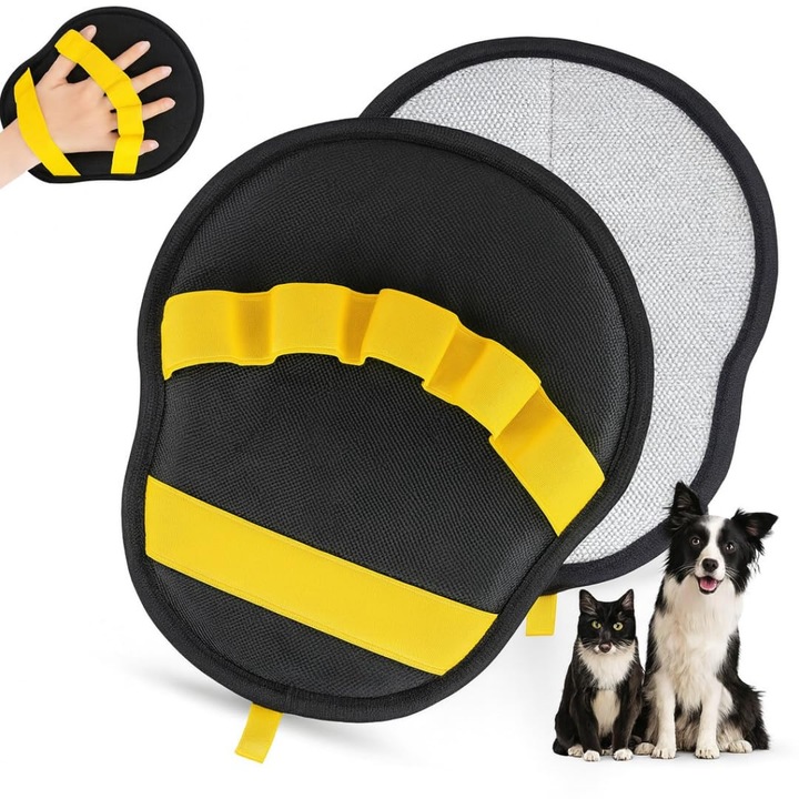 Manusi de indepartare a parului de animale, reutilizabile, anti-statice, pentru pisici si caini, set, galben