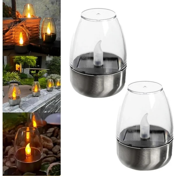 Lampi solare fara flacara, set 6 buc, lumini LED IP65 impermeabile cu senzor de amurg, pentru exterior