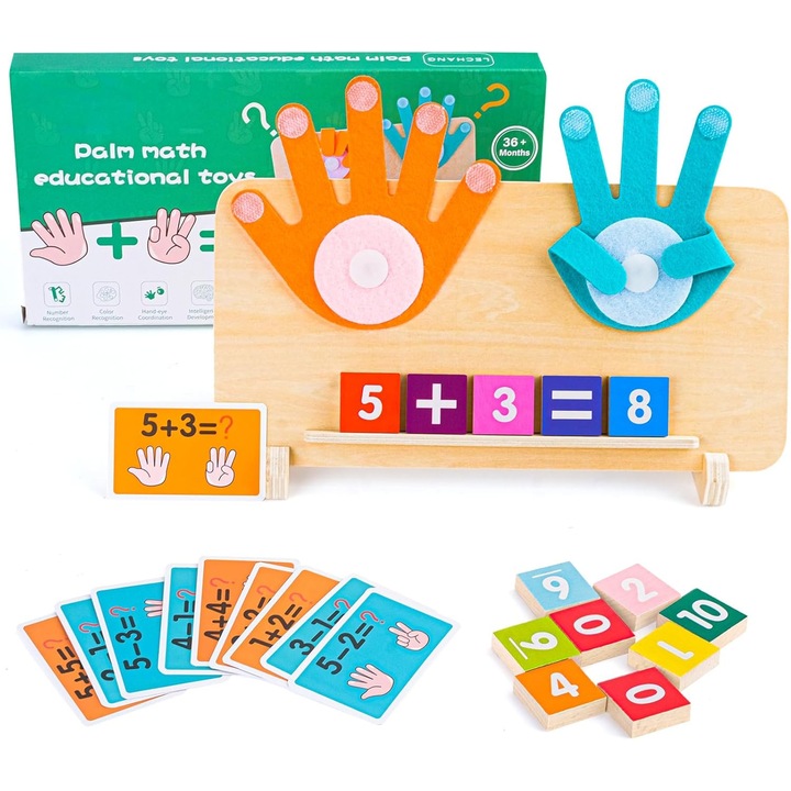 Jocuri educative pentru copii, jucarii Montessori, set numere colorate, 3-6 ani, din lemn eco-friendly
