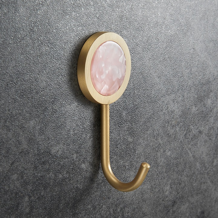 Suport autoadeziv pentru baie, suport de perete din alama solida, set 3 bucati, culoare aurie, design floare roz