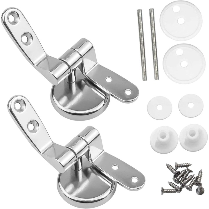 Set de 2 balamale din aliaj de zinc pentru capac de toaleta, rezistente la rugina, antibacteriene, argintii