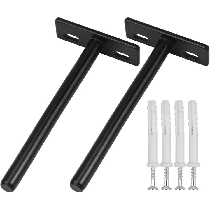 Suporturi raft suspendat, 127mm, capacitate 36kg, din otel galvanizat, set de 2 bucati, negru