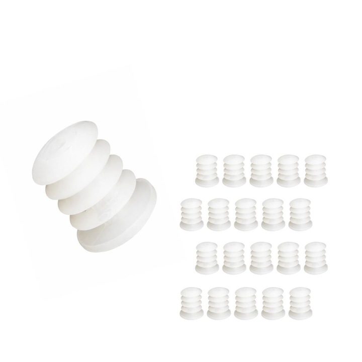 Set 20 dopuri spirala pentru sticle vin si lichide fermentate, etansare sigura, plastic alb, 22 mm, reutilizabile