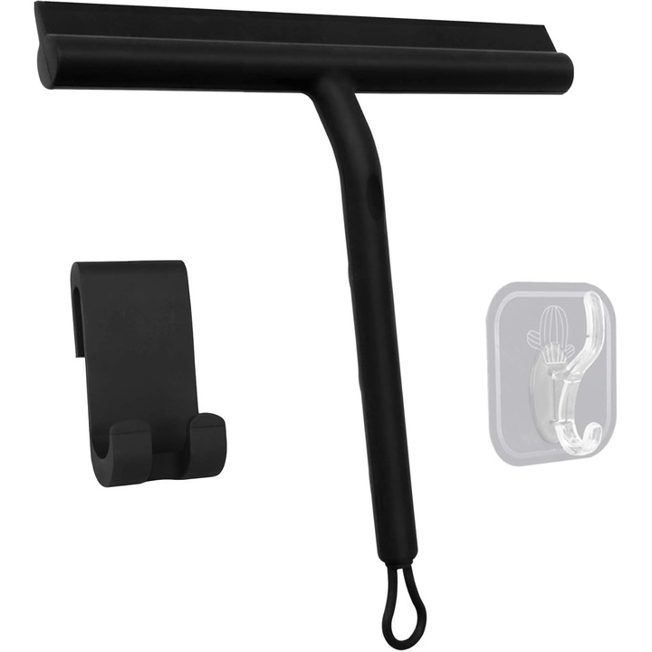 Racleta pentru dus, set cu carlig autocolant, instrument de curatare din inox, negru