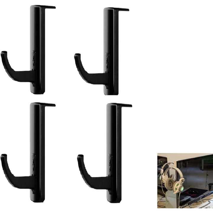 Fejhallgató tartó, 4 darabos készlet, ívelt kialakítás, szilikon, öntapadós