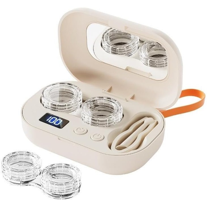 Curatator ultrasonic pentru lentile de contact, cu oglinda, doua moduri de curatare, compact, reincarcabil