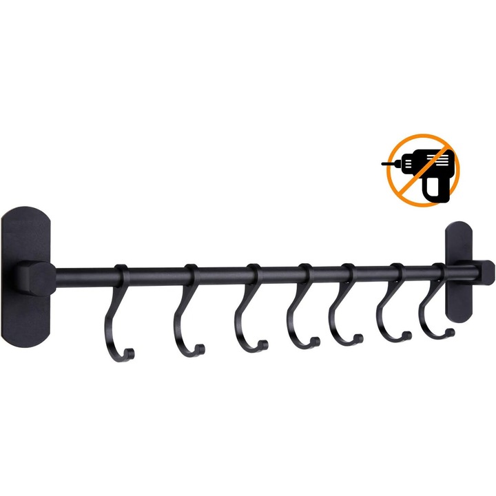 Evőeszköztartó, ívelt design, strapabíró, kampós, falra szerelhető, fekete