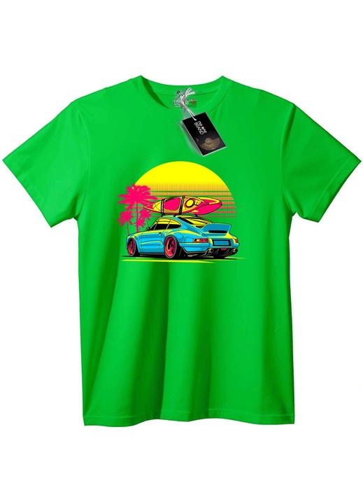 Tricou Mașină retro și surf la apus, Verde deschis