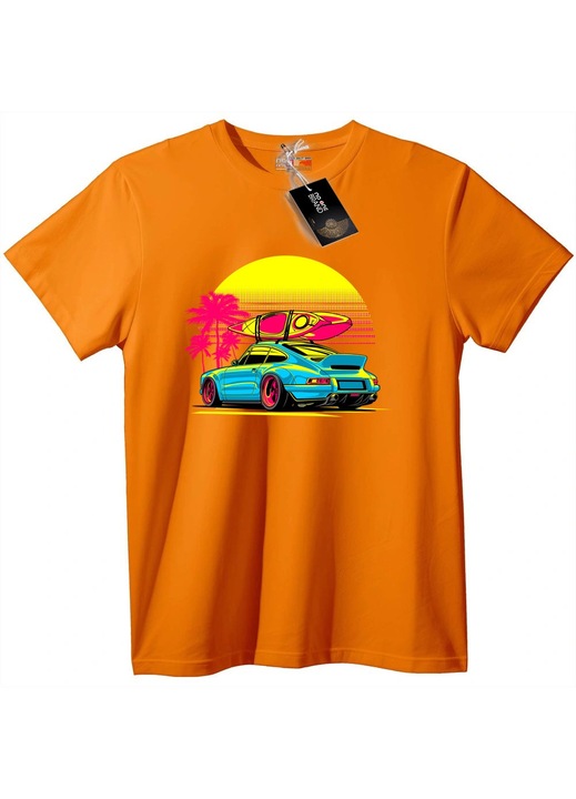 Tricou Mașină retro și surf la apus, Portocaliu