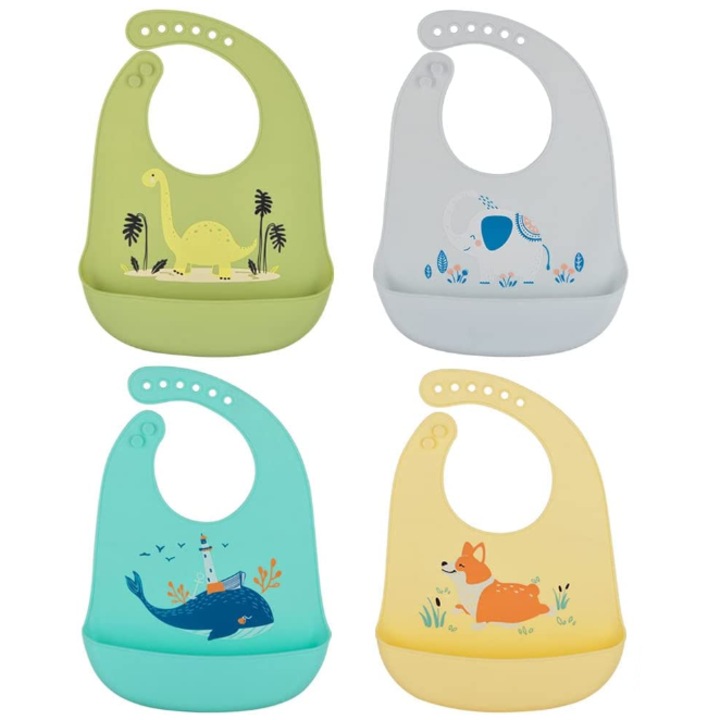 4 darabos szilikon előke gyerekeknek, vízálló, könnyen tisztítható, többszínű