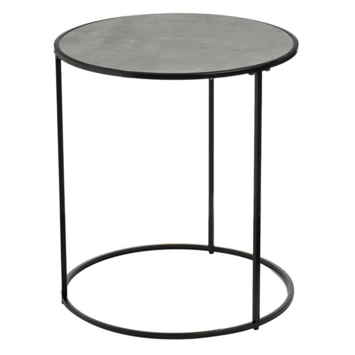 Masa Auxiliara cu Cadru Metalic & Suprafata din MDF cu Textura Ciment Ø45x50cm