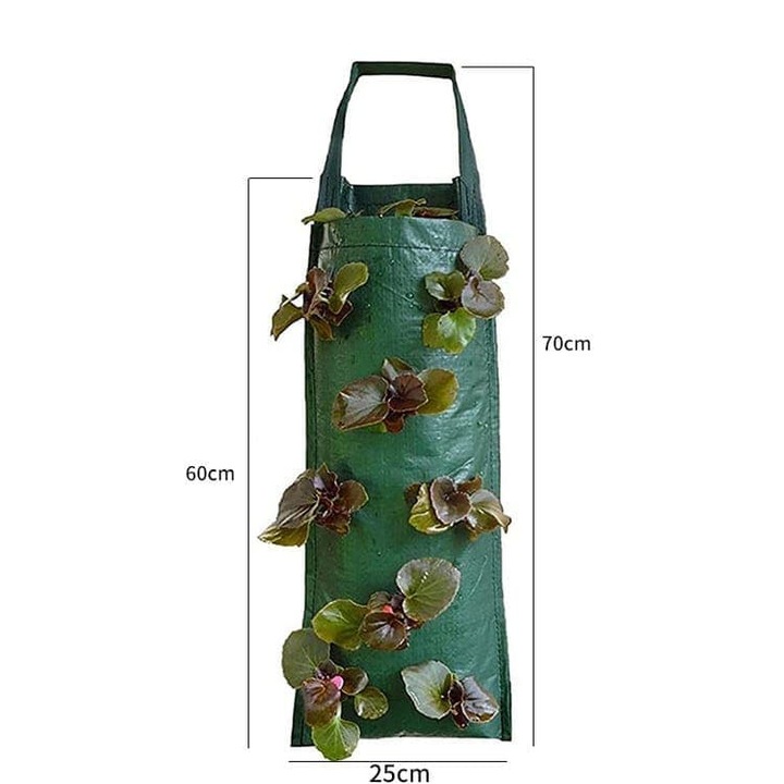 Sac suspendat pentru plante, 8 gauri, design vertical, material textil netesut, verde