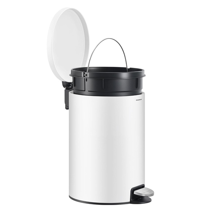 SONGMICS Cos de gunoi cu pedala 20L, capac soft close, galeata interioara detasabila, otel si plastic, alb