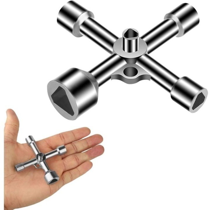 Cheie triunghiulara 4 cai, set 5 dimensiuni, diametru interior 7mm/10mm/12mm/13mm/18mm, pentru electricitate, gaz, apa