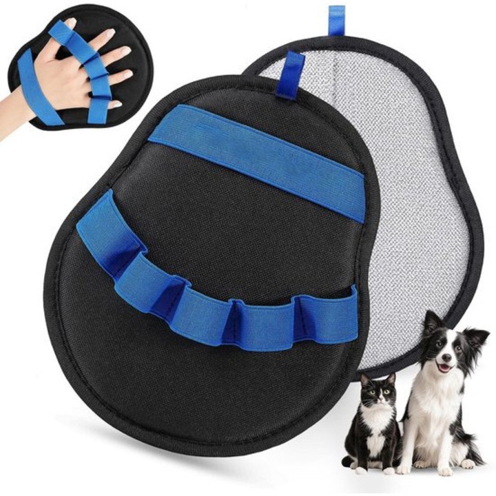 Manusa pentru indepartarea parului de animale, reutilizabile, design fata dubla, anti-statice, pentru caini si pisici, albastru/negru