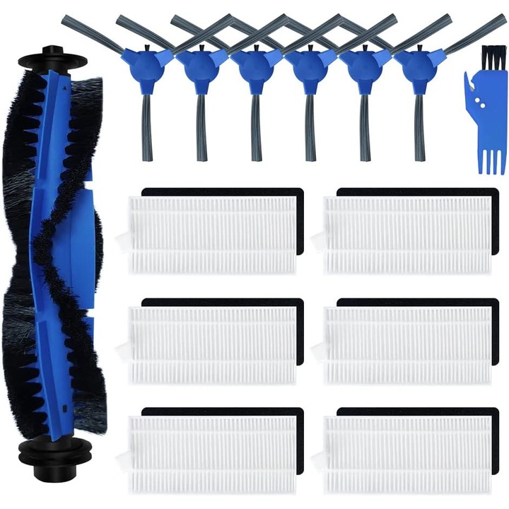 Kit de piese de schimb pentru aspiratoare robot Eufy RoboVac, set de 14 piese (1 perie principala + 6 perii laterale + 6 filtre + 1 perie de curatare)