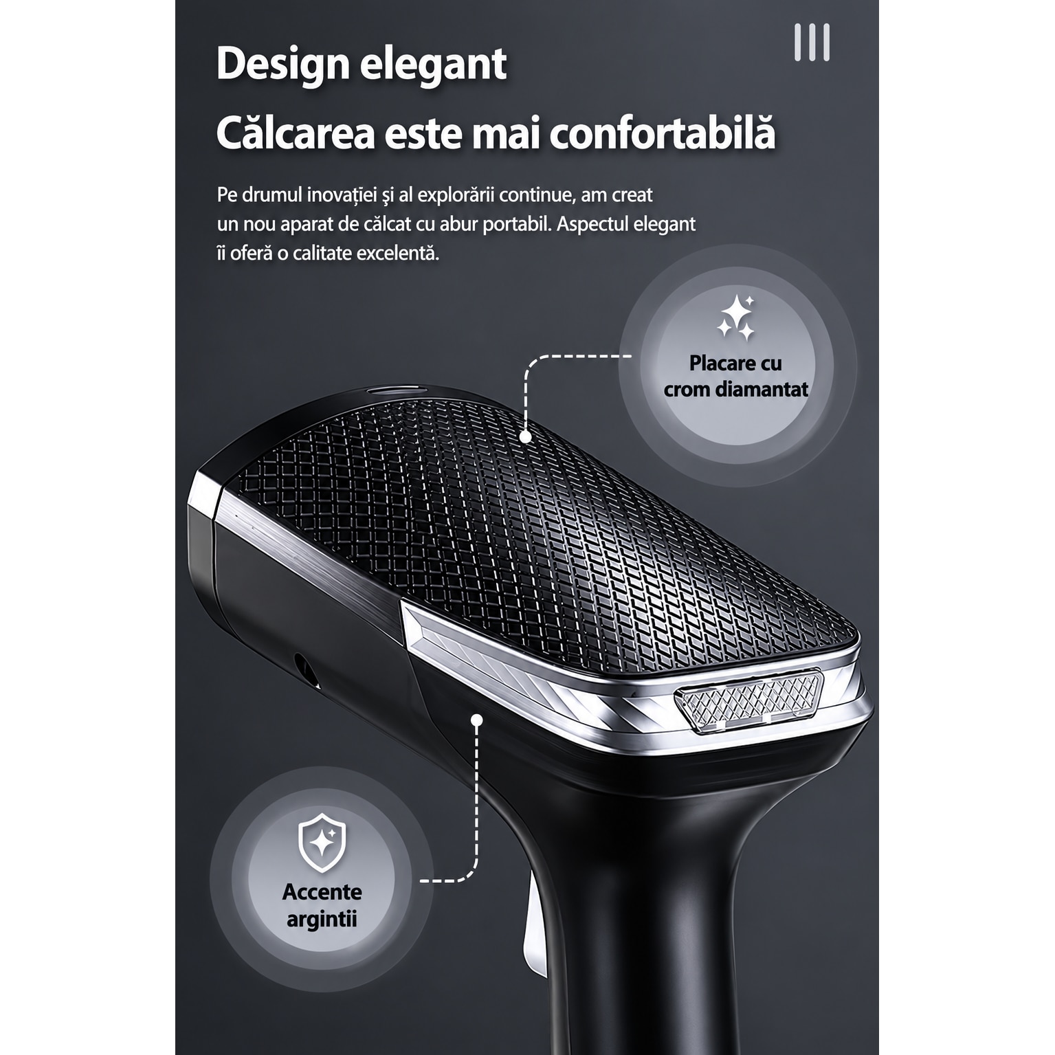 Aparat de Calcat Vertical cu Aburi POKKO®, Fier de Calcat Portabil, Incalzire Rapida 25 Secunde, 1600W, Rezervor 350 ml, Design Compact si Ergonomic, Statie Calcat, 1x Rola de Scame si 1x Pahar Gradat incluse