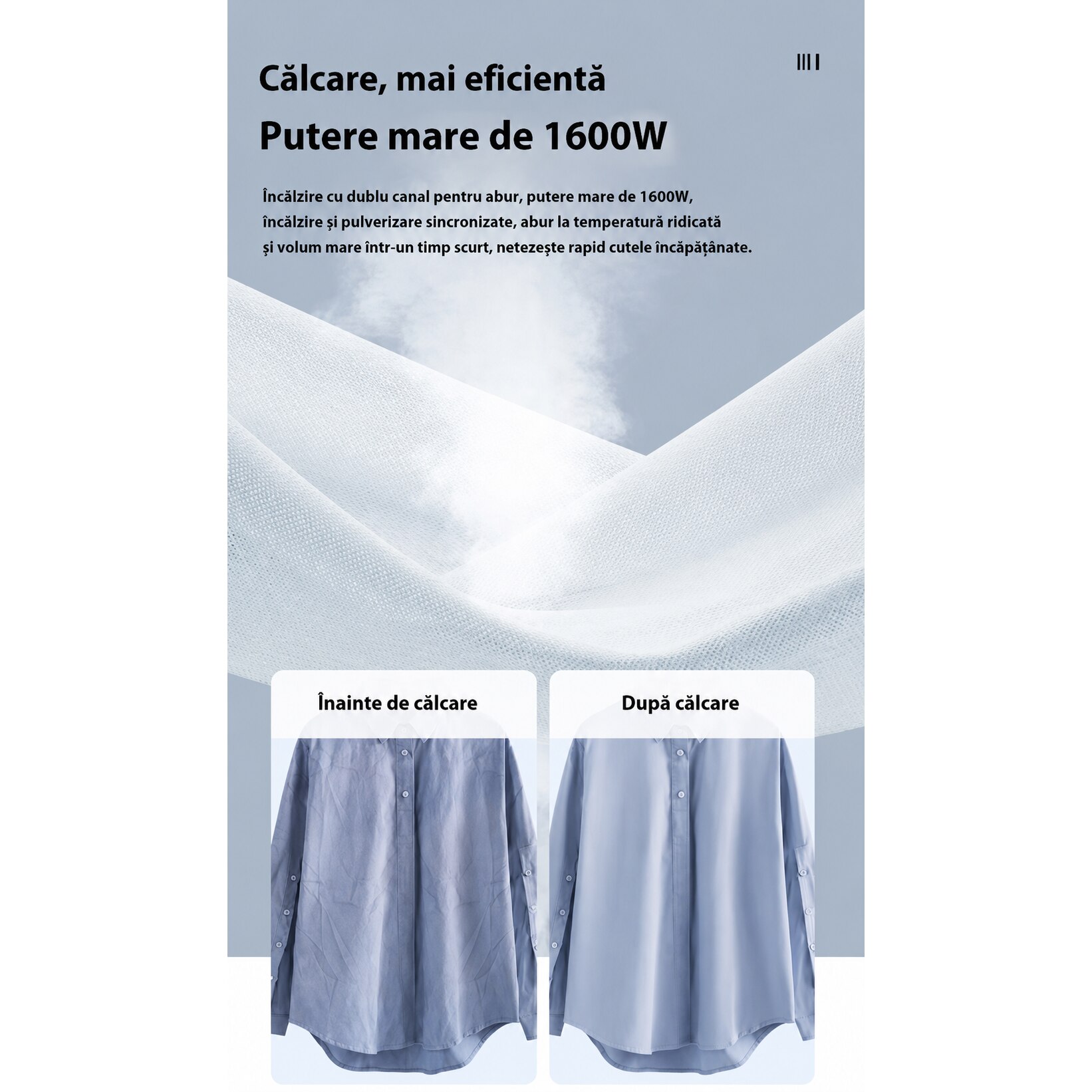 Aparat de Calcat Vertical cu Aburi POKKO®, Fier de Calcat Portabil, Incalzire Rapida 25 Secunde, 1600W, Rezervor 350 ml, Design Compact si Ergonomic, Statie Calcat, 1x Rola de Scame si 1x Pahar Gradat incluse