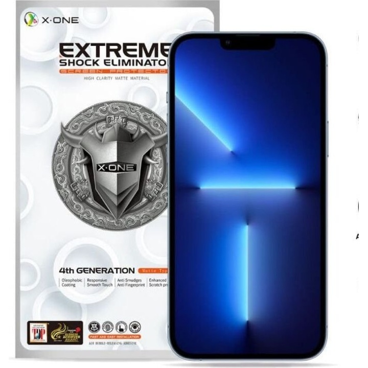 Folie protectie din sticla, X-One, transparenta, mata, pentru iPhone 13 Pro Max/14 Plus
