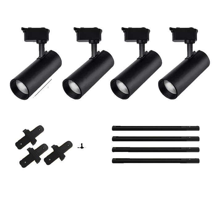 4 darab sínre szerelhető spotlámpa készlet, 30W, meleg fehér, energiahatékony, 24°-os sugárzási szög