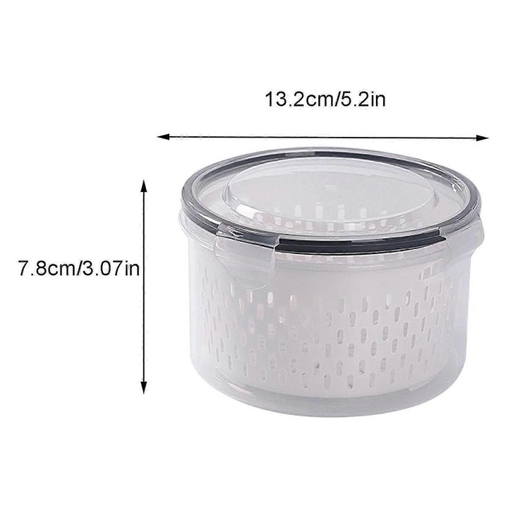 Containere de depozitare pentru fructe si legume, set 3 in 1, cu capac si strecuratoare, pentru frigider