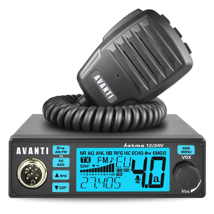 Statie radio CB Avanti Karma 12/24V, DSP RX & DSP TX, CTCSS, ASQ reglabil, ECOU reglabil, VOX