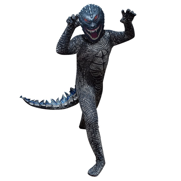 Costum Halloween Godzilla pentru copii, negru, 120cm