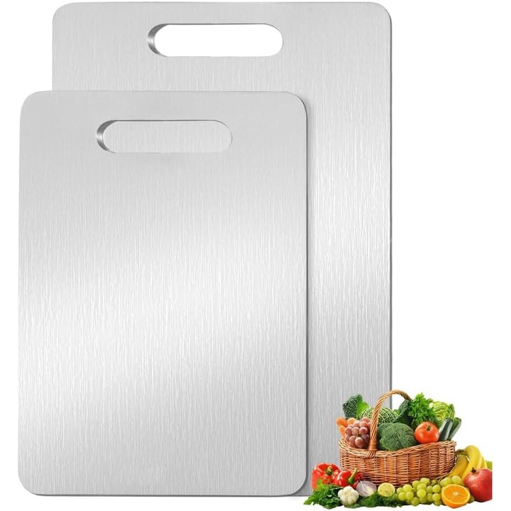 Set tocatoare din otel inoxidabil, 2 piese, 34x23 cm si 39x28 cm, rezistente la mucegai, pentru carne si legume