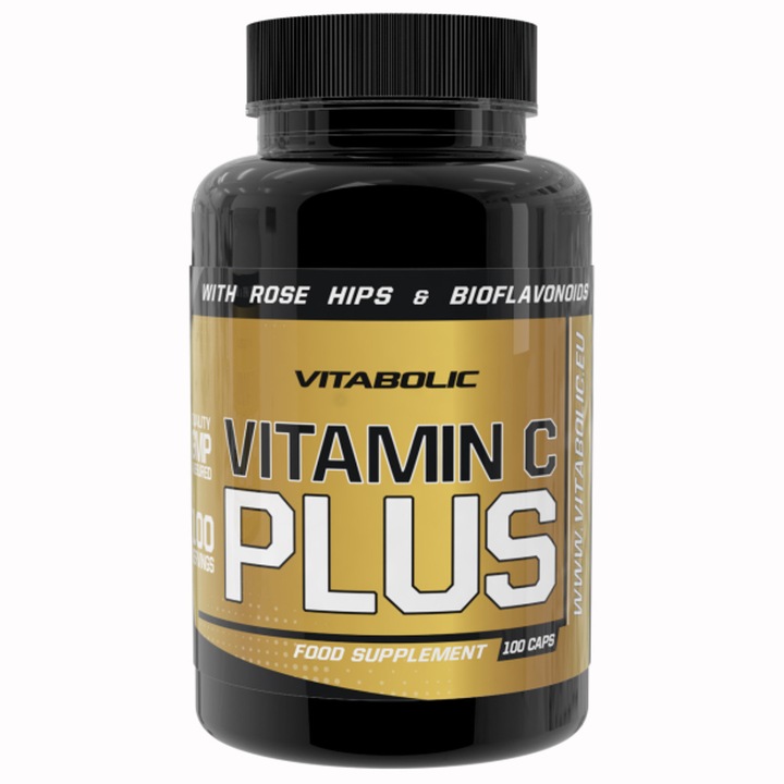 Formula cu vitamina C, Vitabolic Vitamin C 1000 PLUS, 100 capsule, vitamina C 1000 mg cu bioflavonoide si extract de macese, pentru imunitate, protectie antioxidanta
