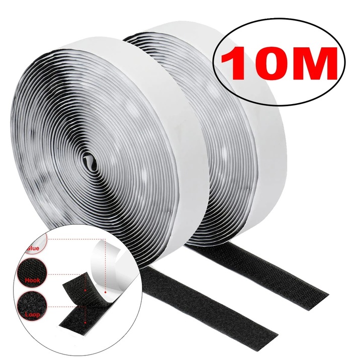 Banda adeziva tip arici, 30mm, neagra, 10m