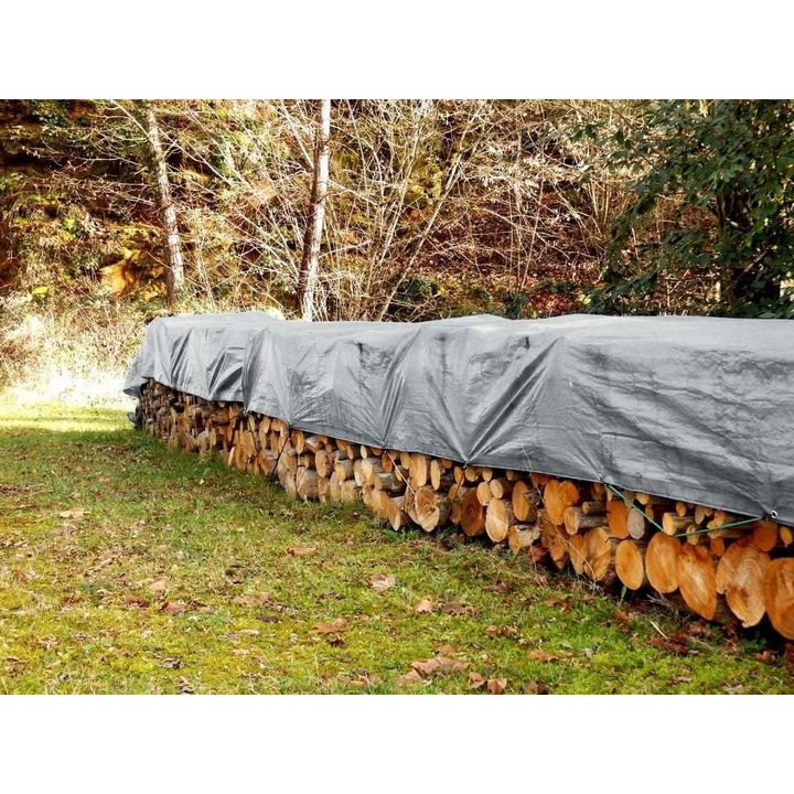 Plandeka universala 3x4m, 120g/m2, rezistenta la apa, gri, cu ochiuri din aluminiu