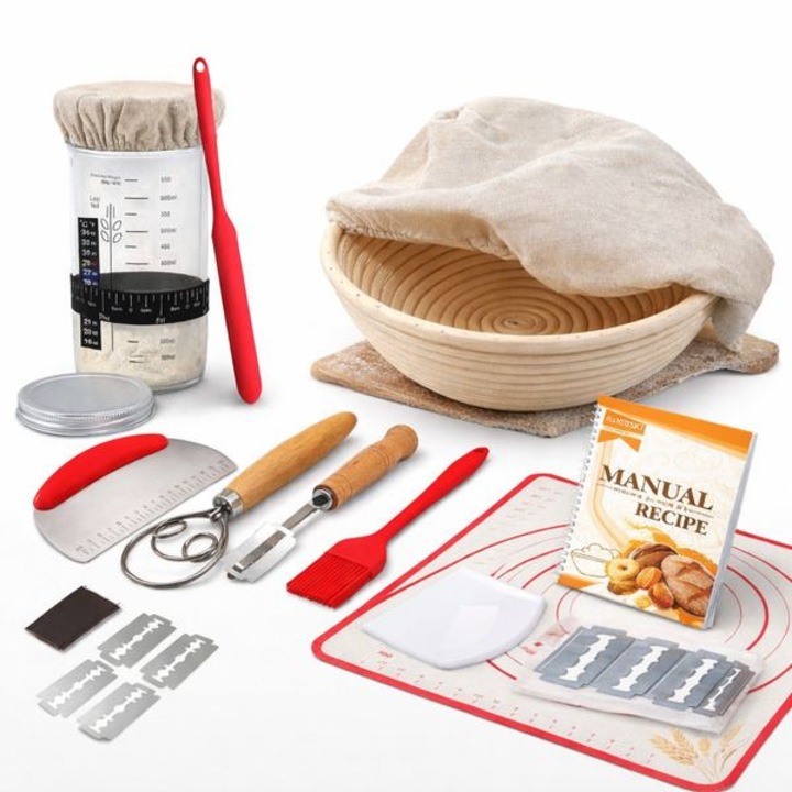 Комплект за приготвяне на квас, включващ основни инструменти за втасване и аксесоари за печене, с 23 см кошница за втасване, изработен от висококачествени материали - DOUGHMASTER MORMARK®