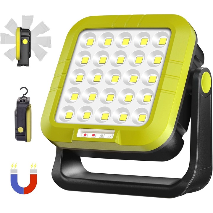 Lampa de lucru LED reincarcabila, 360° rotire, 5400mAh, magnet puternic, design cu carlig, utilizare in aer liber