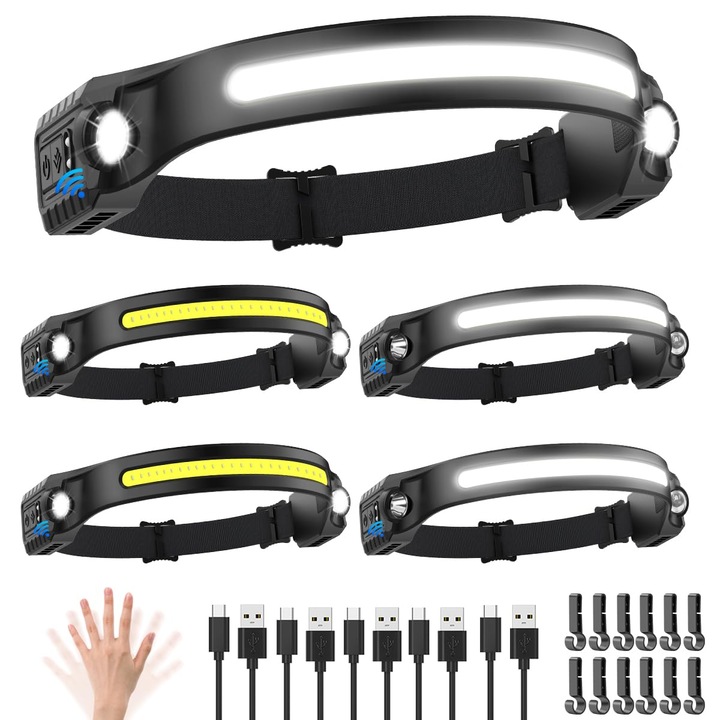 Акумулаторен челник, 230, 2 прожектора, сензор за движение, LED, 5 режима, комплект от 5 броя