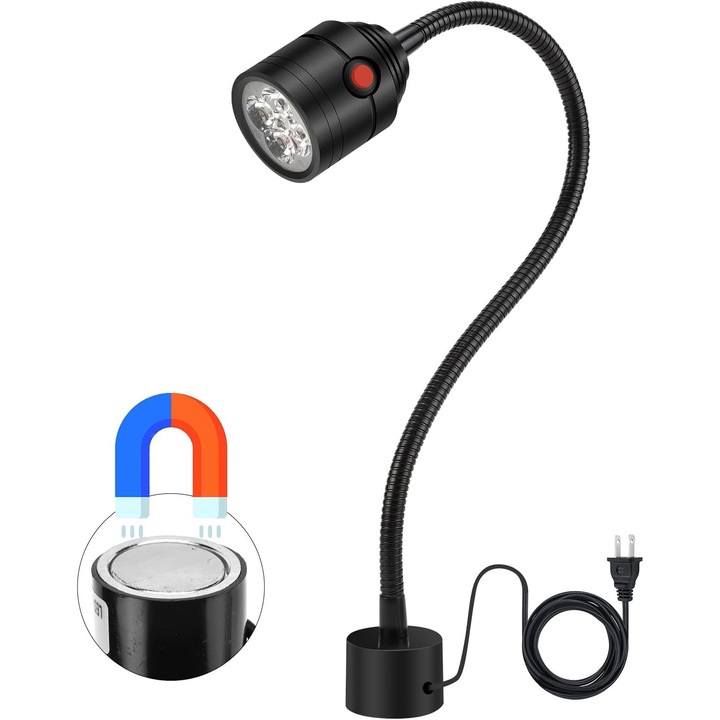 Lampa de lucru LED cu brat flexibil si baza magnetica, neagra, 360° ajustabila, pentru atelier