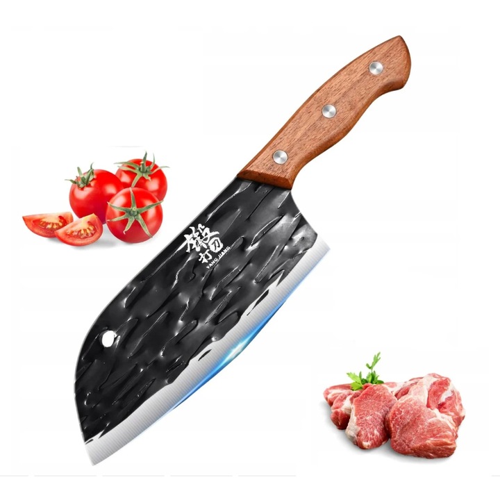 Cutit Bucatarie Profesional 30 cm, Otel Inoxidabil, Lama Forjata Tip Hammered, Maner Ergonomic din Lemn, pentru Tocat, Filetat, Dezosat