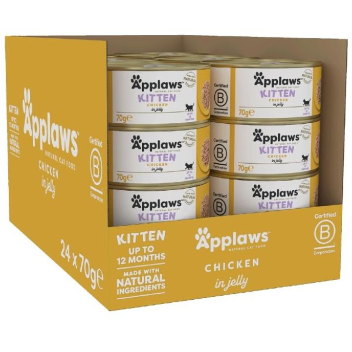 APPLAWS 100% Natural Kitten, Bax Консерва Мокра Храна Пиле за Котенца, Пилешки Гърди в Аспик, 24x70g