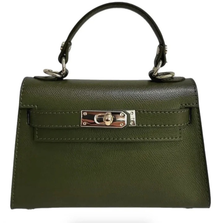 SHINY természetes bőr táska, khaki, 21x14cm