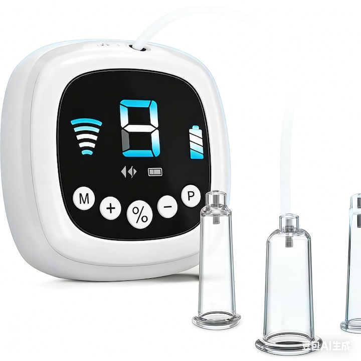 Set aparat de masaj facial cu ventuze, 3 in 1, 9 niveluri de intensitate, alb