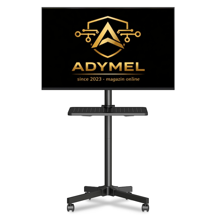 Suport pentru televizor Adymel®, stand TV 21-60 inch cu roti 360°, suporta greutate pana la 35 kg, VESA pana la 400 x 400 mm, inaltime ajustabila, bucatarie, living, dormitor, sala de sedinte, multifunctional, negru