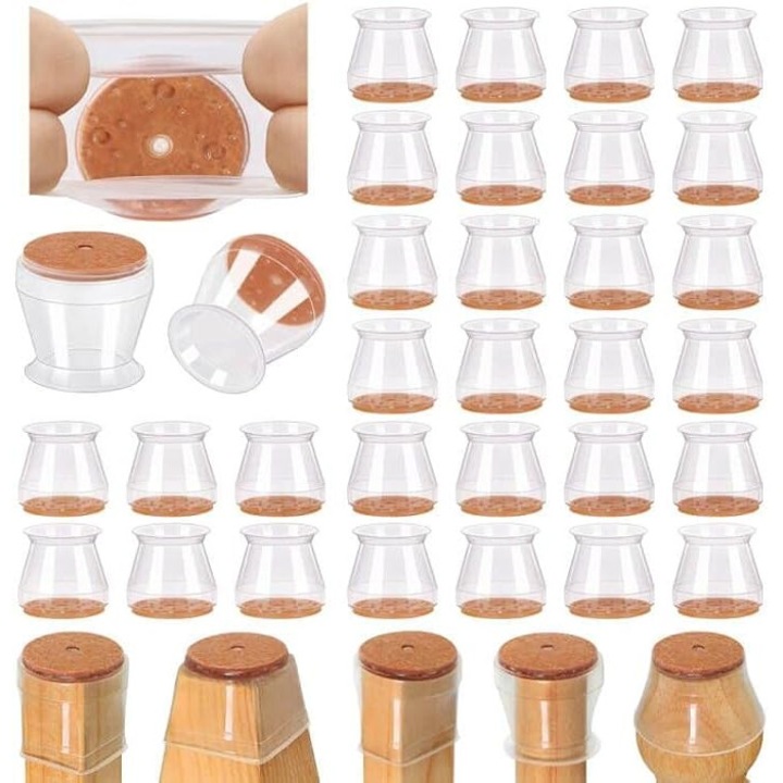 Protector pentru picioarele scaunelor, set de 32 bucati, transparent, mic