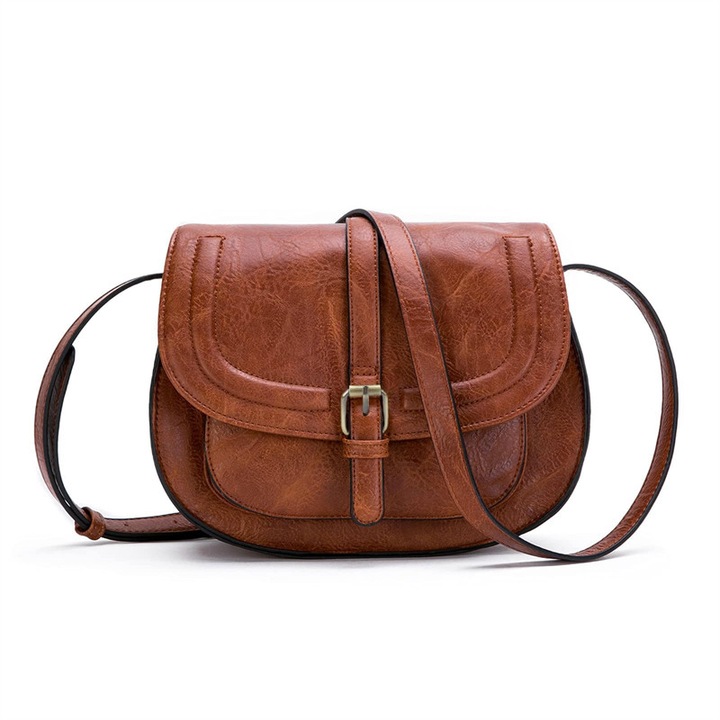 Női crossbody táska, műbőr, vintage stílusú, vízálló, barna